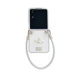For Honor Magic V Flip Kirin Pattern Full Coverage Phone Case with Wrist Strap(White)
