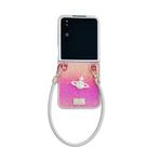 For Honor Magic V Flip Kirin Pattern Full Coverage Phone Case with Wrist Strap(Rose Red)