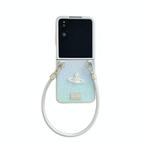 For Honor Magic V Flip Kirin Pattern Full Coverage Phone Case with Wrist Strap(Blue)