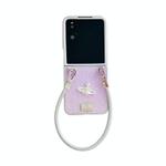 For Honor Magic V Flip Kirin Pattern Full Coverage Phone Case with Wrist Strap(Pink)