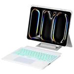 For iPad Pro 13 2024 Holder Floating Detachable Backlight Keyboard Tablet Leather Case with Touchpad(White)