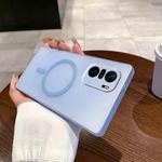 For Redmi K40 Fine Hole Ice Fog MagSafe PC Phone Case(Transparent Blue)