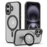 For iPhone 17 Airbag MagSafe Shockproof Frosted Phone Case with Fold Holder(Black)