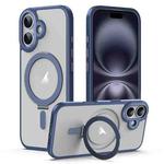 For iPhone 17 Airbag MagSafe Shockproof Frosted Phone Case with Fold Holder(Blue)