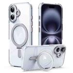For iPhone 17 Airbag MagSafe Shockproof Frosted Phone Case with Fold Holder(Silver)