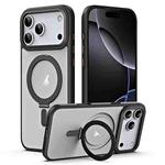For iPhone 17 Pro Max Airbag MagSafe Shockproof Frosted Phone Case with Fold Holder(Black)