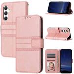 For Samsung Galaxy S25 FE 5G Embossed Stripes Skin Feel Leather Phone Case(Pink)