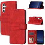 For Samsung Galaxy S25 FE 5G Embossed Stripes Skin Feel Leather Phone Case(Red)