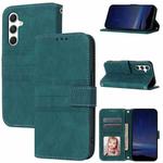 For Samsung Galaxy S25 FE 5G Embossed Stripes Skin Feel Leather Phone Case(Dark Green)