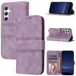 For Samsung Galaxy S25 FE 5G Embossed Stripes Skin Feel Leather Phone Case(Light Purple)