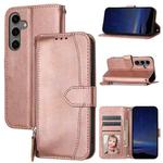 For Samsung Galaxy S25 FE 5G Oil Skin Zipper Wallet Leather Phone Case(Rose Gold)