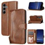 For Samsung Galaxy S25 FE 5G Oil Skin Zipper Wallet Leather Phone Case(Brown)