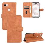 For Google Pixel 3 XL Solid Color Skin Feel Magnetic Buckle Horizontal Flip Calf Texture PU Leather Case with Holder & Card Slots & Wallet(Brown)