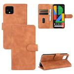 For Google Pixel 4 Solid Color Skin Feel Magnetic Buckle Horizontal Flip Calf Texture PU Leather Case with Holder & Card Slots & Wallet(Brown)