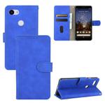 For Google Pixel 3a Solid Color Skin Feel Magnetic Buckle Horizontal Flip Calf Texture PU Leather Case with Holder & Card Slots & Wallet(Blue)