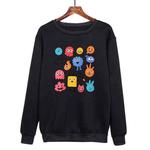 Cute Monsters Printed Casual Loose Round Neck Sweatshirt Print On Your Demand, Size:XS(Black)