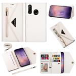 For Huawei P30 Lite Skin Feel Zipper Horizontal Flip Leather Case with Holder & Card Slots & Photo Frame & Lanyard & Long Rope(White)