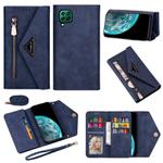 For Huawei P40 Lite Skin Feel Zipper Horizontal Flip Leather Case with Holder & Card Slots & Photo Frame & Lanyard & Long Rope(Blue)