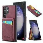For Samsung Galaxy S25 Ultra 5G Fierre Shann FS-023 Crazy Horse Card Holder Back Cover PU Phone Case(Wine Red)