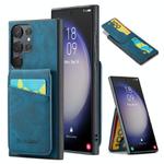 For Samsung Galaxy S25 Ultra 5G Fierre Shann FS-023 Crazy Horse Card Holder Back Cover PU Phone Case(Blue)