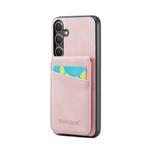 For Samsung Galaxy S25+ 5G Fierre Shann FS-023 Crazy Horse Card Holder Back Cover PU Phone Case(Pink)