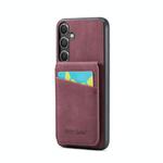 For Samsung Galaxy S25+ 5G Fierre Shann FS-023 Crazy Horse Card Holder Back Cover PU Phone Case(Wine Red)