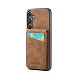 For Samsung Galaxy S25+ 5G Fierre Shann FS-023 Crazy Horse Card Holder Back Cover PU Phone Case(Brown)