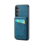 For Samsung Galaxy S25+ 5G Fierre Shann FS-023 Crazy Horse Card Holder Back Cover PU Phone Case(Blue)