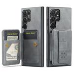 For Samsung Galaxy S25 Ultra 5G Fierre Shann FS-024 Oil Wax Cow Leather Card Holder Back Phone Case(Grey)