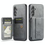 For Samsung Galaxy S25 5G Fierre Shann FS-024 Oil Wax Cow Leather Card Holder Back Phone Case(Grey)