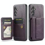 For Samsung Galaxy S25 5G Fierre Shann FS-024 Oil Wax Cow Leather Card Holder Back Phone Case(Purple)