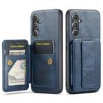 For Samsung Galaxy S25+ 5G Fierre Shann FS-024 Oil Wax Cow Leather Card Holder Back Phone Case(Blue)