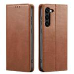 For Samsung Galaxy S25+ 5G Fierre Shann PU Genuine Leather Texture Phone Case(Brown)