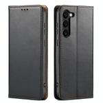 For Samsung Galaxy S25+ 5G Fierre Shann PU Genuine Leather Texture Phone Case(Black)