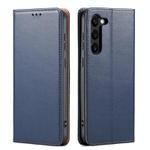 For Samsung Galaxy S25 5G Fierre Shann PU Genuine Leather Texture Phone Case(Blue)