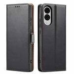 For Samsung Galaxy S25 Edge 5G Fierre Shann PU Genuine Leather Texture Phone Case(Black)