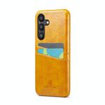 For Samsung Galaxy S25 5G Fierre Shann Retro Oil Wax Texture Card Slots PU Leather Phone Case(Yellow)