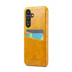 For Samsung Galaxy S25+ 5G Fierre Shann Retro Oil Wax Texture Card Slots PU Leather Phone Case(Yellow)