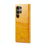 For Samsung Galaxy S25 Ultra 5G Fierre Shann Retro Oil Wax Texture Card Slots PU Leather Phone Case(Yellow)