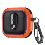 For AirPods 4 Armor Magnetic Wireless Earphones Case with Security Lock(Black Orange)