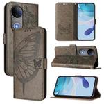 For vivo V50 Global Embossed Butterfly Leather Phone Case(Grey)