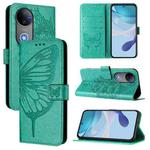 For vivo V50 Global Embossed Butterfly Leather Phone Case(Green)
