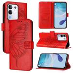 For vivo Y29 4G Global Embossed Butterfly Leather Phone Case(Red)