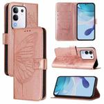 For vivo Y29 4G Global Embossed Butterfly Leather Phone Case(Rose Gold)