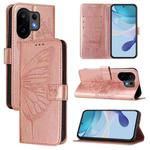 For vivo S30 Embossed Butterfly Leather Phone Case(Rose Gold)