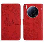 For Tecno Camon 40 Premier Skin Feel Butterfly Embossed Flip Leather Phone Case(Red)