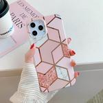For iPhone 12 Pro Max Plating Splicing Pattern Soft TPU Protective Case(Pink Lattice)