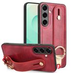 For Samsung Galaxy S25+ 5G Wristband Leather Back Phone Case(Red)