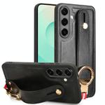 For Samsung Galaxy S25 5G Wristband Leather Back Phone Case(Black)