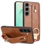 For Samsung Galaxy S25 5G Wristband Leather Back Phone Case(Brown)